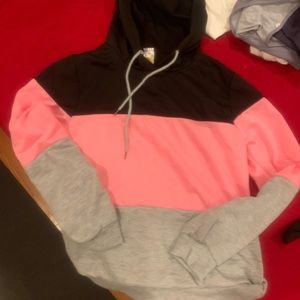 Tri color hoodie gray pink and black never worn